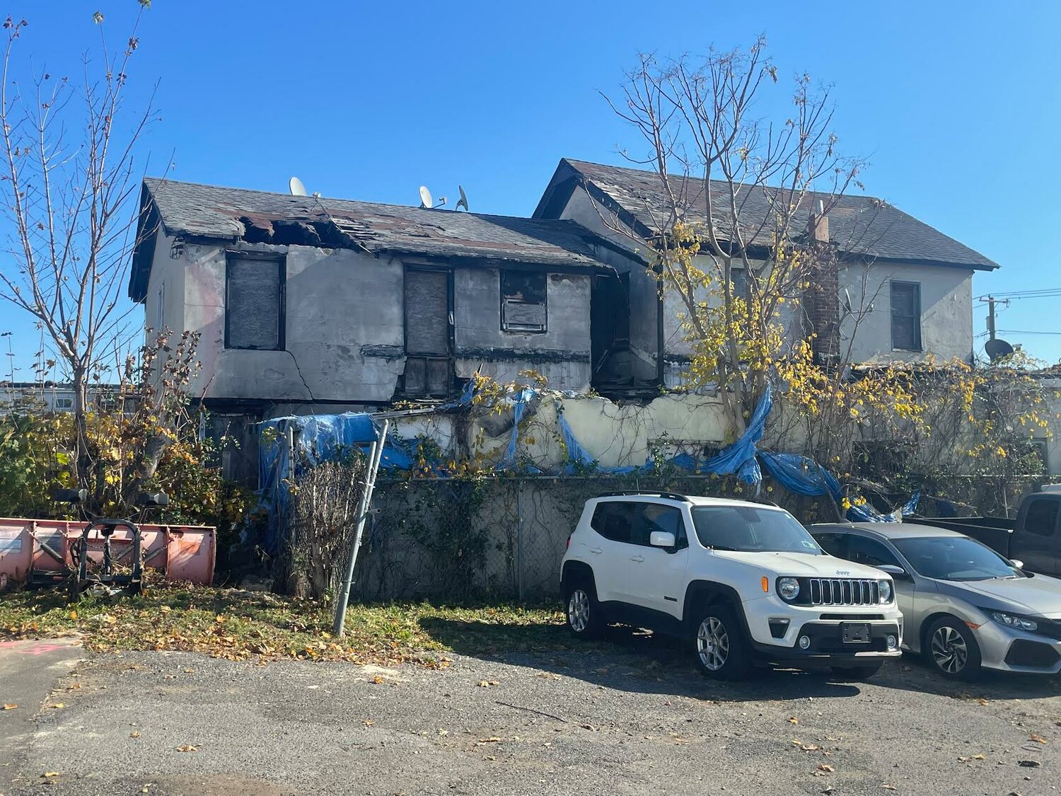 A view of the rear buildings that suffered from a fire.